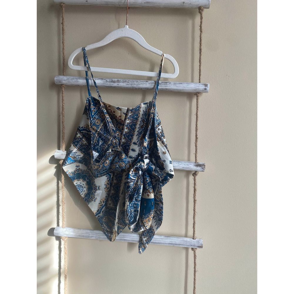 SHEIN Silk Paisley Print Scarf Tie Back Bandana Satin  Top - Picture 5 of 8